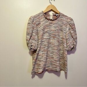 Fate Women's Top Short Sleeve Sweater in Multicolor Knit feminine ruffle sz Lg